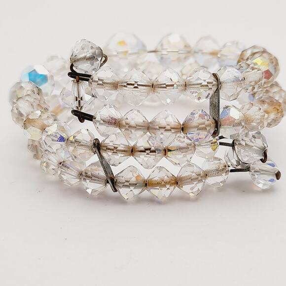 Vintage 1950s Clear Aurora Borealis Crystal Two Strand Bracelet – 6 3/4 Inches - Picture 12 of 13